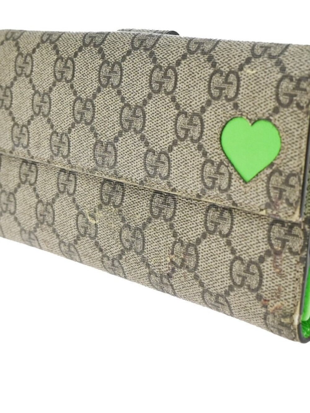 GUCCI GG heart Bifold Long Wallet Supreme Leather Green Beige GHW 01KC911 - Picture 2 of 15